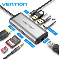 Cáp chuyển USB Type C to HDMI + USB 3.0*3 + LAN + SD + TF + Audio 3.5mm + PD (87w) Vention - THAHB